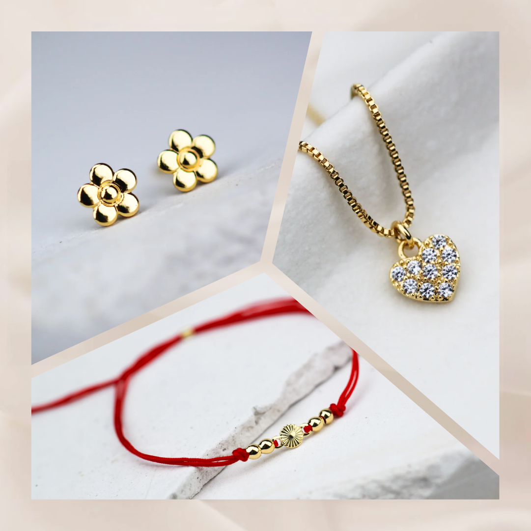 Collar Corazón frost II + Pulsera Dubai Med Rojo + Aros Flor