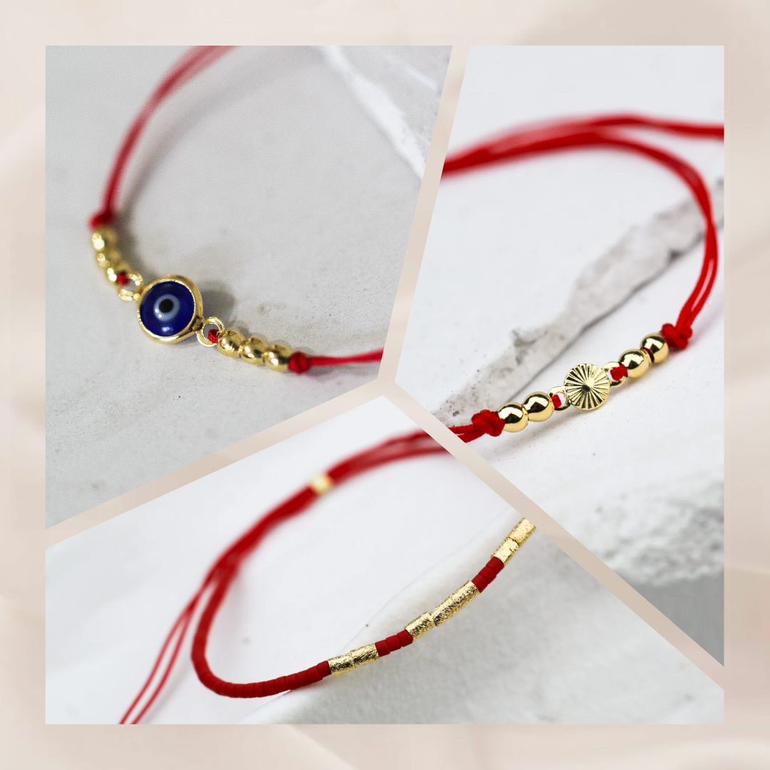 Pulsera Dubai Ojo Turco + Pulsera Miyu Tokio + Pulsera Dubai Med Rojo